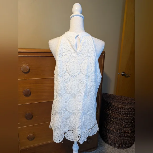 White Boho Lace Loose Fit Tank Top Halter Top Neck XXL - Picture 11 of 15